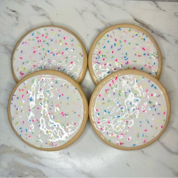 Sprinkled Sugar Cookie Clay Coasters Handmade – Set of 4 - Picture 7 of 8